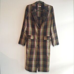 Viden NY by Totokaelo Green and Tan Plaid Duane Two Pocket Trench Coat